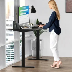Double Pedestal Desk: MDF Top, Black with Black Frame