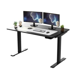 Double Pedestal Desk: MDF Top, Black with Black Frame