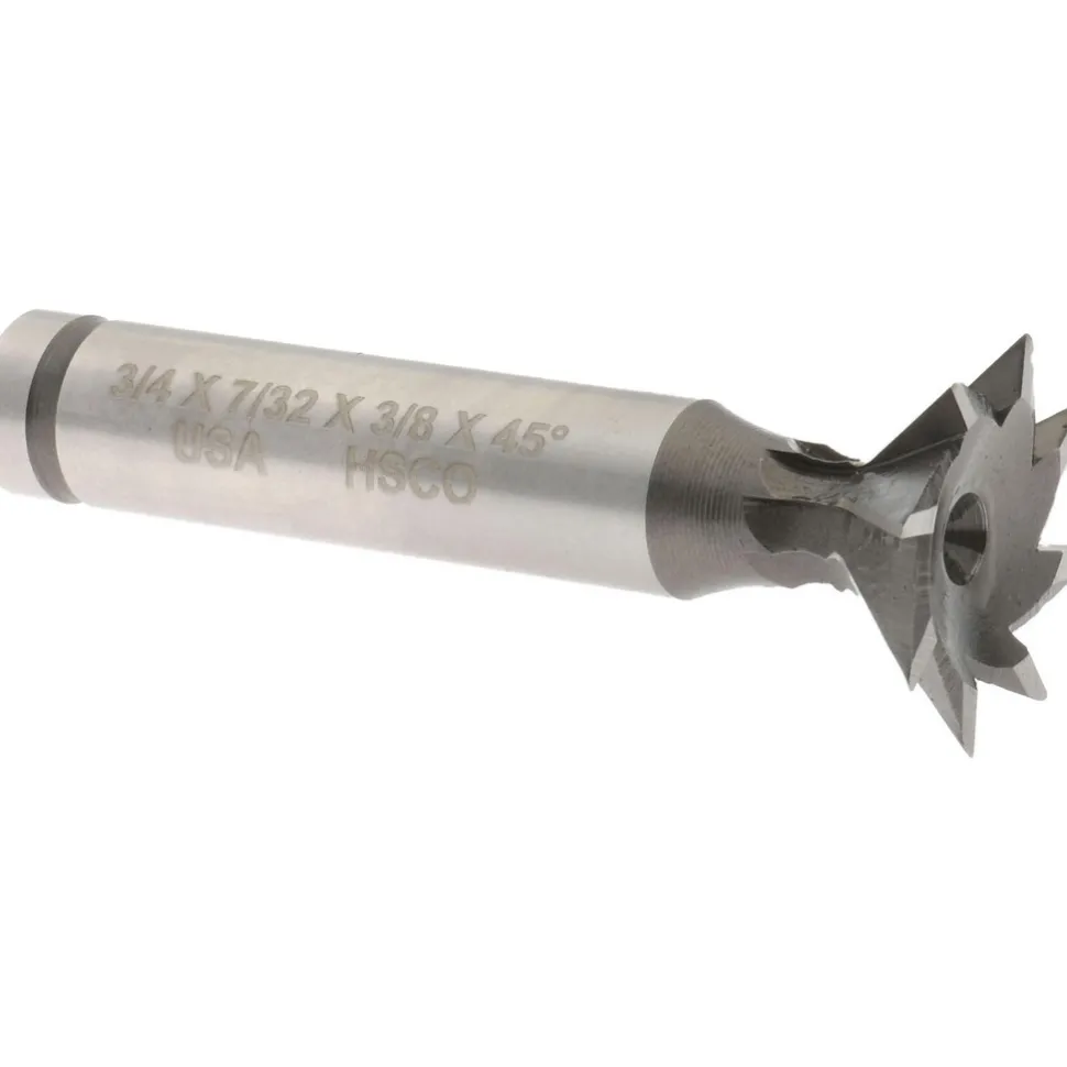 Dovetail Cutter: 45 °, 3/4" Cut Dia, 7/32" Cut Width, Cobalt