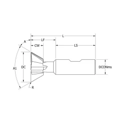 Dovetail Cutter: 60 °, 1-1/4" Cut Dia, 1/2" Cut Width, Carbide Tipped