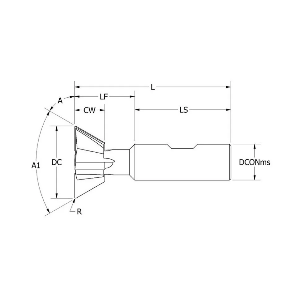 Dovetail Cutter: 60 °, 1-1/4" Cut Dia, 1/2" Cut Width, Carbide Tipped