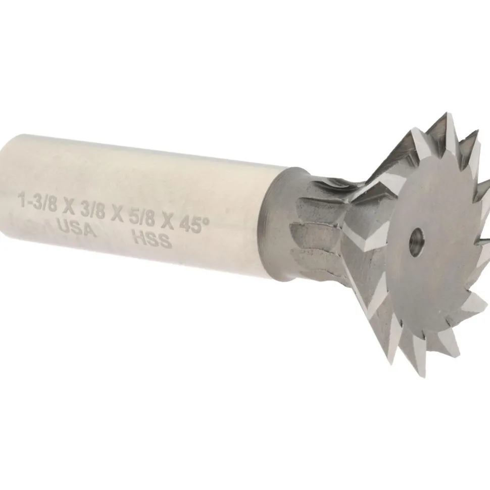 Dovetail Cutter: 45 °, 1-3/8" Cut Dia, 3/8" Cut Width, High Speed Steel