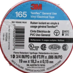Electrical Tape: 3/4" Wide, 60' Long, 6 mil Thick, Red