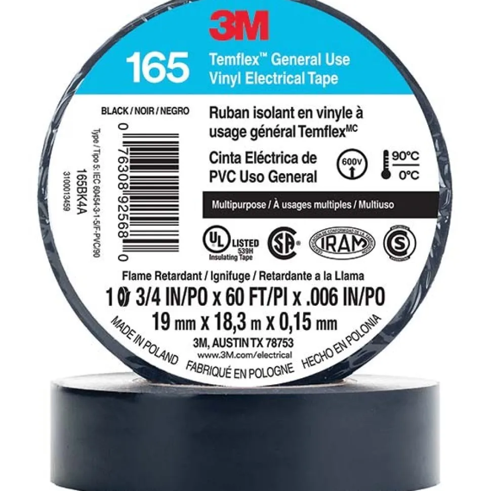 Electrical Tape: 3/4" Wide, 60' Long, 6 mil Thick, Black