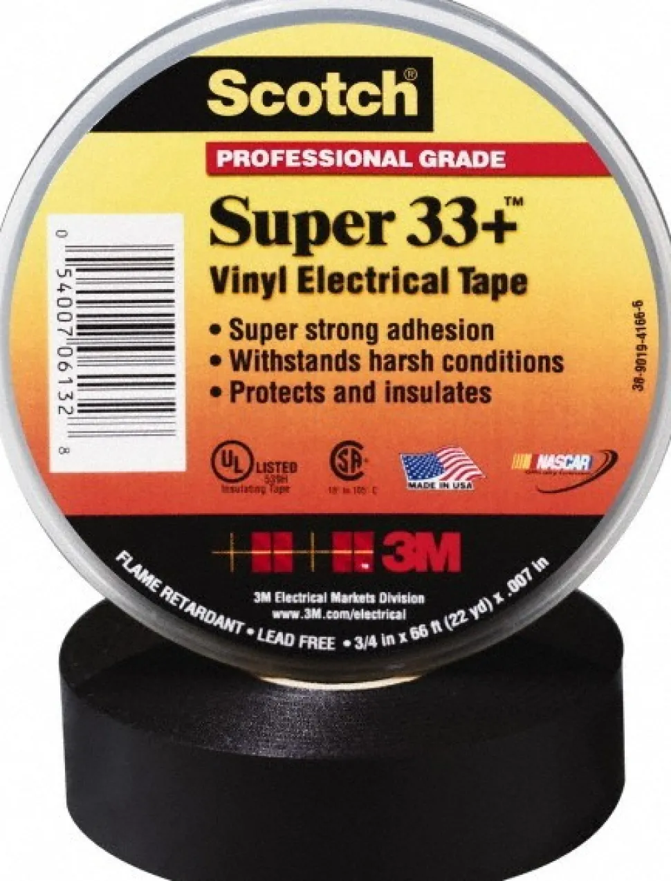 Electrical Tape: 3/4" Wide, 624" Long, 7 mil Thick, Black