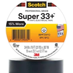 Electrical Tape: 3/4" Wide, 76' Long, 7 mil Thick, Black