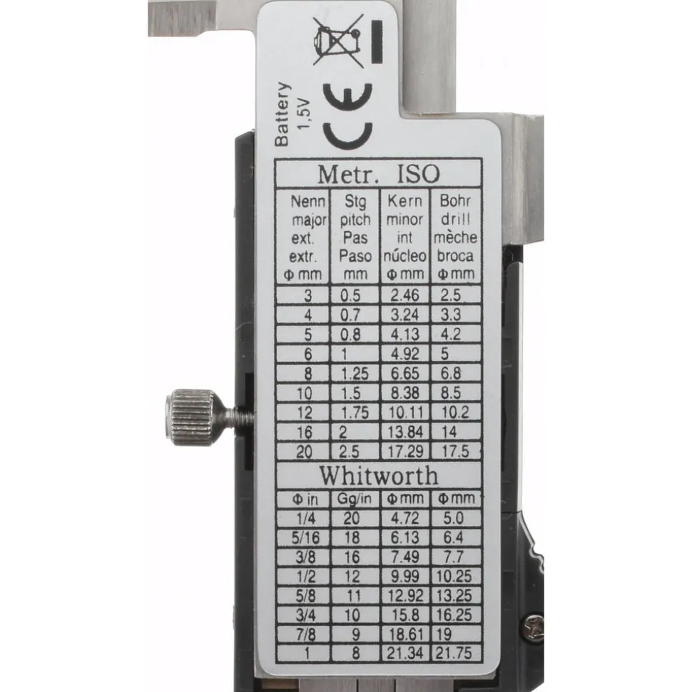 Electronic Caliper: 200.00 mm, 8", 0.0100 mm, 0.0005" Resolution, +/-0.03 mm, +/-0.0015" Accuracy, Stainless Steel