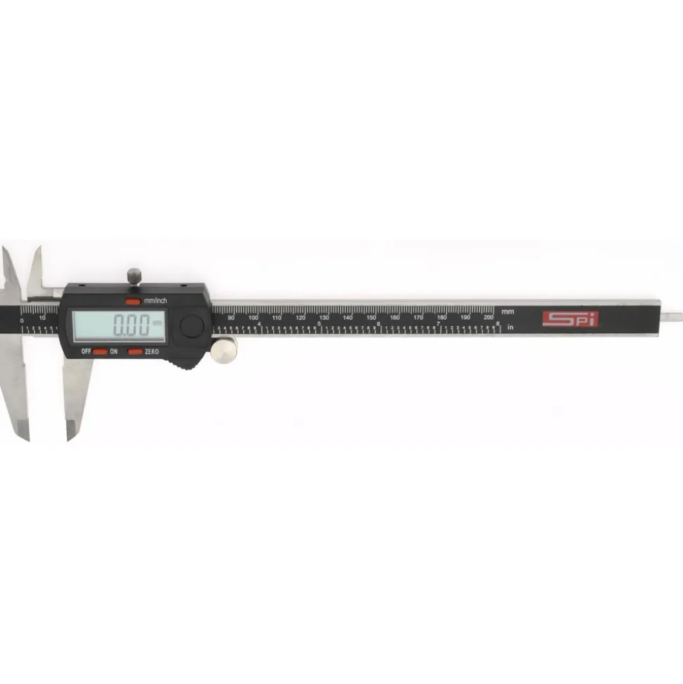 Electronic Caliper: 200.00 mm, 8", 0.0100 mm, 0.0005" Resolution, +/-0.03 mm, +/-0.0015" Accuracy, Stainless Steel