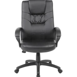 Executive High Back Chair Task Chair: PU Leather, 23-1/2" Seat Height, Black, Adjustable Height