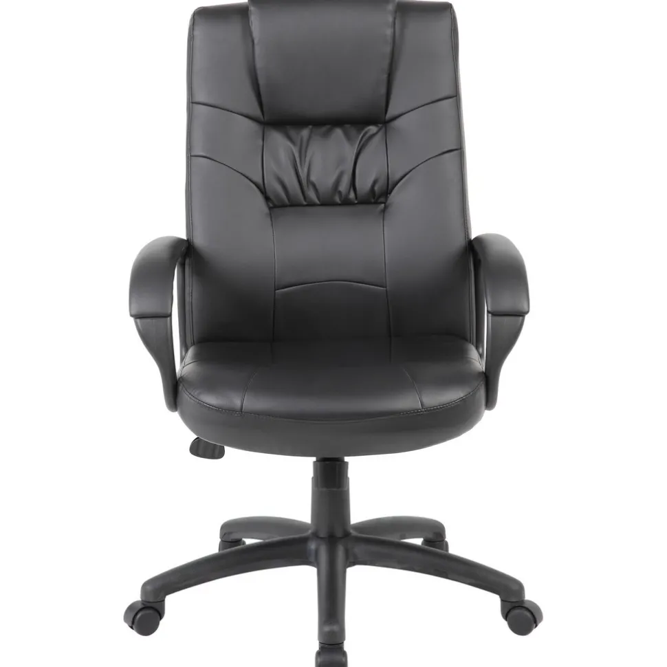 Executive High Back Chair Task Chair: PU Leather, 23-1/2" Seat Height, Black, Adjustable Height