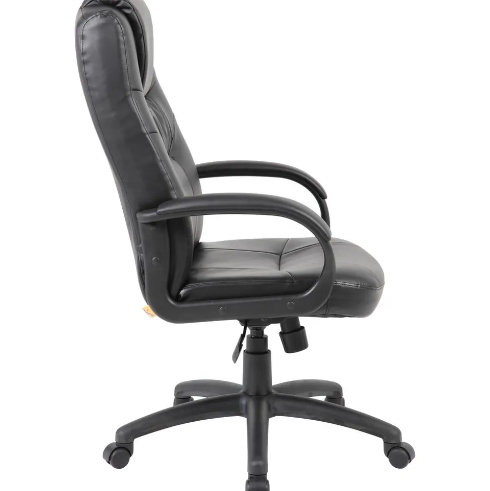 Executive High Back Chair Task Chair: PU Leather, 23-1/2" Seat Height, Black, Adjustable Height