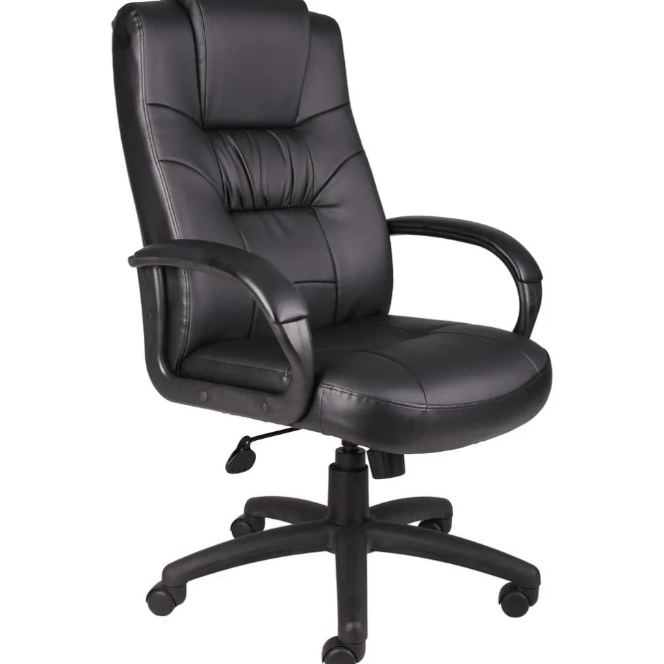 Executive High Back Chair Task Chair: PU Leather, 23-1/2" Seat Height, Black, Adjustable Height