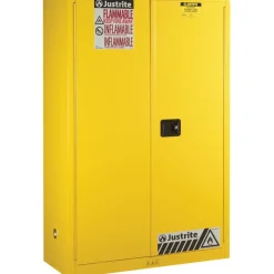Flammable & Hazardous Storage Cabinets: 45 gal Drum, 2 Door, 2 Shelf, Self Closing, Yellow