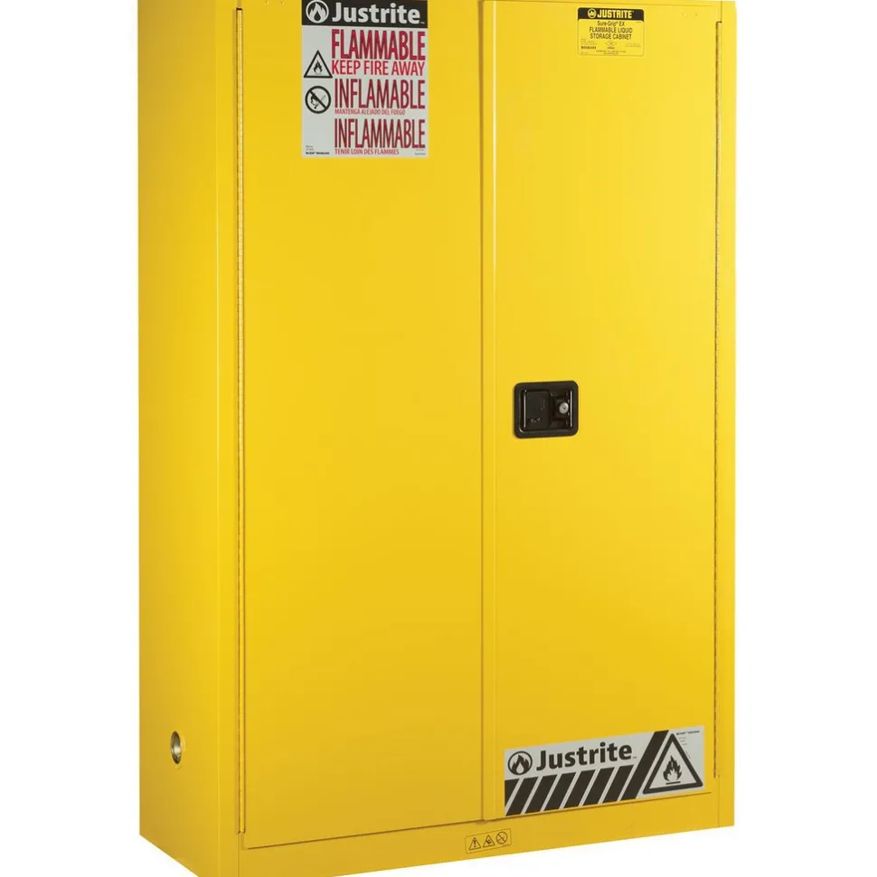 Flammable & Hazardous Storage Cabinets: 45 gal Drum, 2 Door, 2 Shelf, Self Closing, Yellow