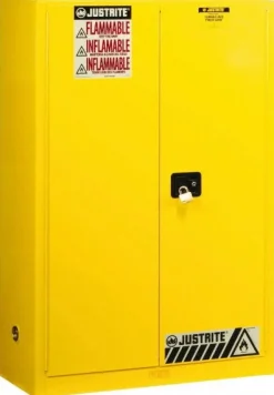 Flammable & Hazardous Storage Cabinets: 45 gal Drum, 2 Door, 2 Shelf, Manual Closing, Yellow