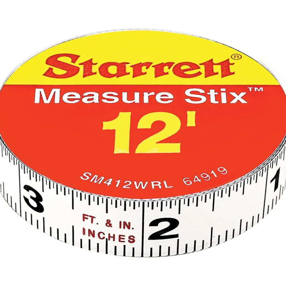 12 Ft. Long x 1/2 Inch Wide, 1/32 and 1/16 Inch Graduation, White, Steel Adhesive Tape Measure