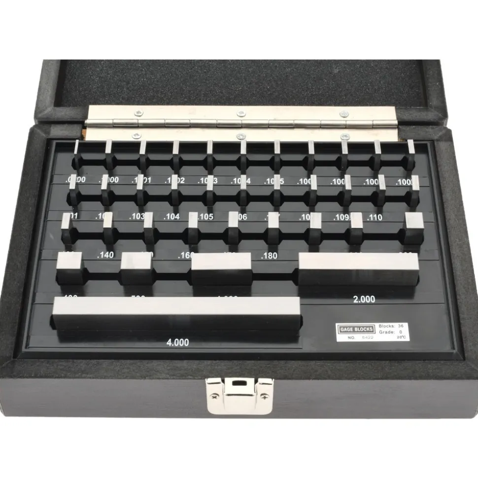 Gage Block Set: 0.05 to 4'' Range, 36 Pc, Steel