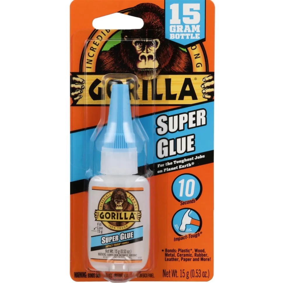 Glue: Glue Type: Super Glue; Container Size: 15 g; Container Type: Squeeze Bottle; Working Time: Instant