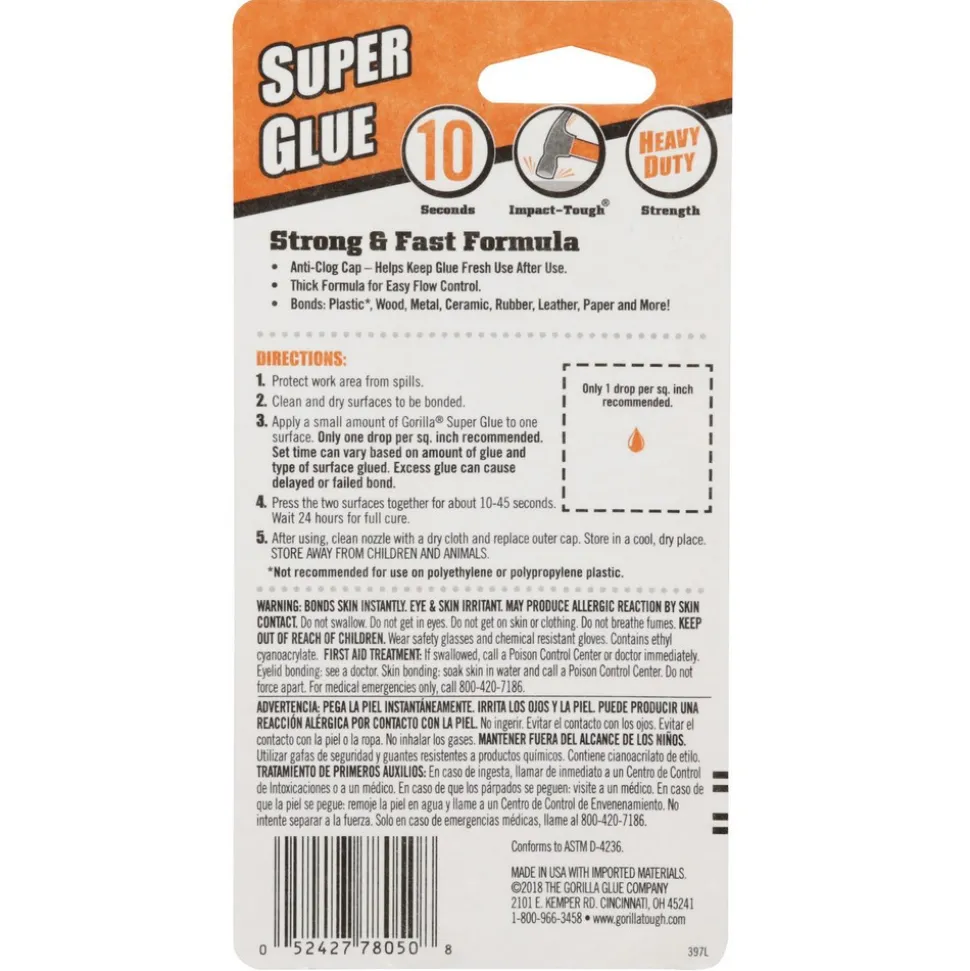 Glue: Glue Type: Super Glue; Container Size: 15 g; Container Type: Squeeze Bottle; Working Time: Instant