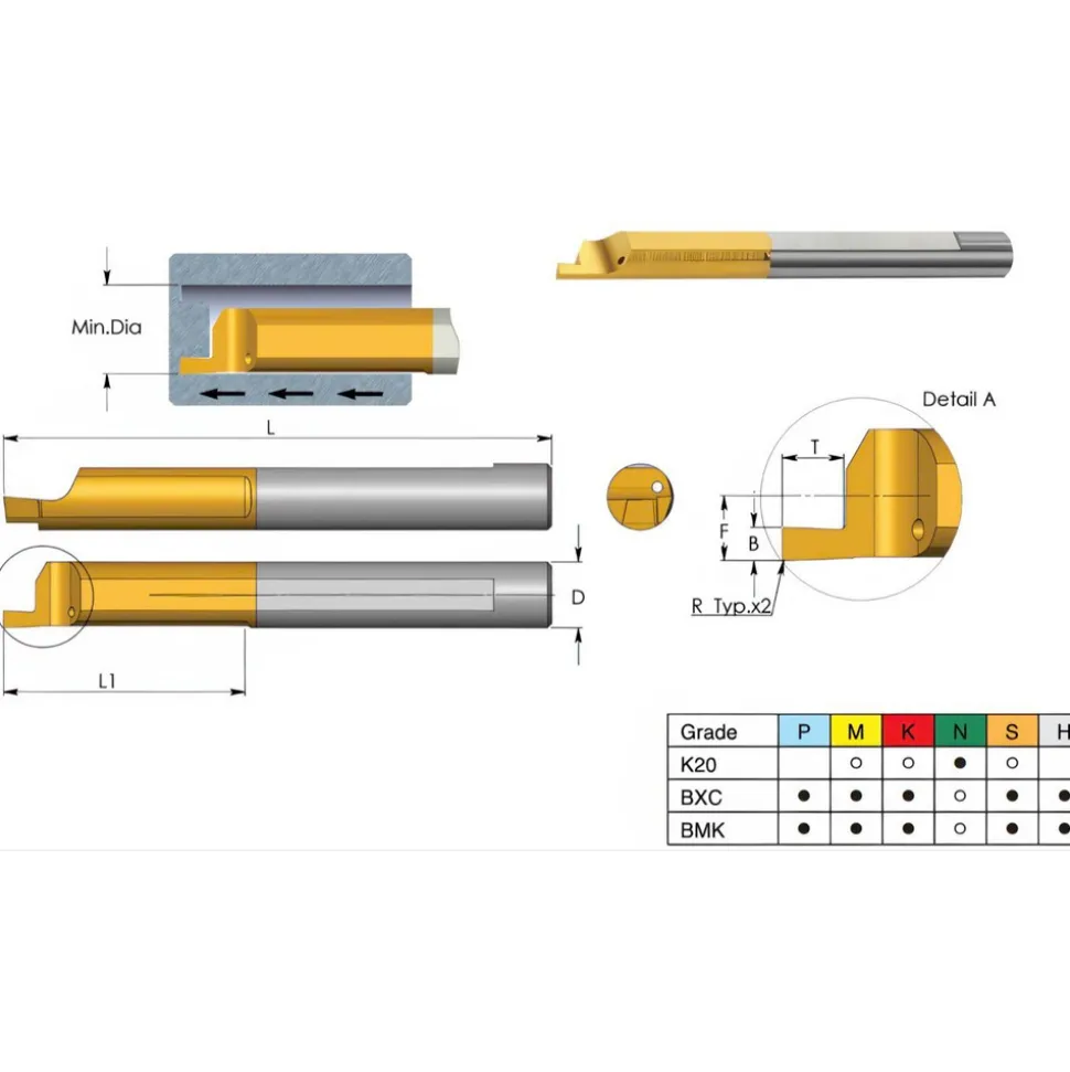 Grooving Tool: Interior, Right Hand, 6.00 mm Shank Dia, 2.00 mm Groove Width