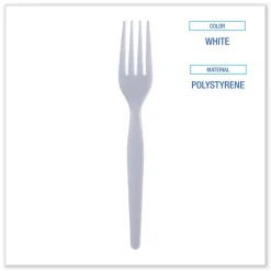 Heavyweight Polystyrene Plastic Cutlery, Fork, White, 1000/Carton