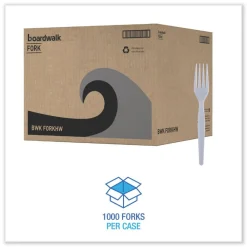 Heavyweight Polystyrene Plastic Cutlery, Fork, White, 1000/Carton