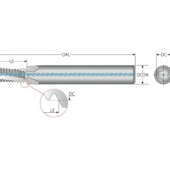 Helical Flute Thread Mill: 3/8-16, Internal, 3 Flute, 0.3125" Shank Dia, Solid Carbide