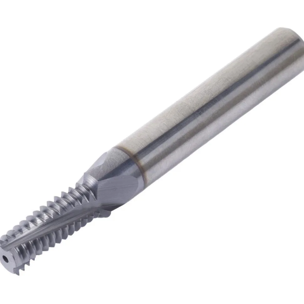 Helical Flute Thread Mill: #10-32#12-3/8#8-32, Internal, 3 Flute, 0.1875" Shank Dia, Solid Carbide