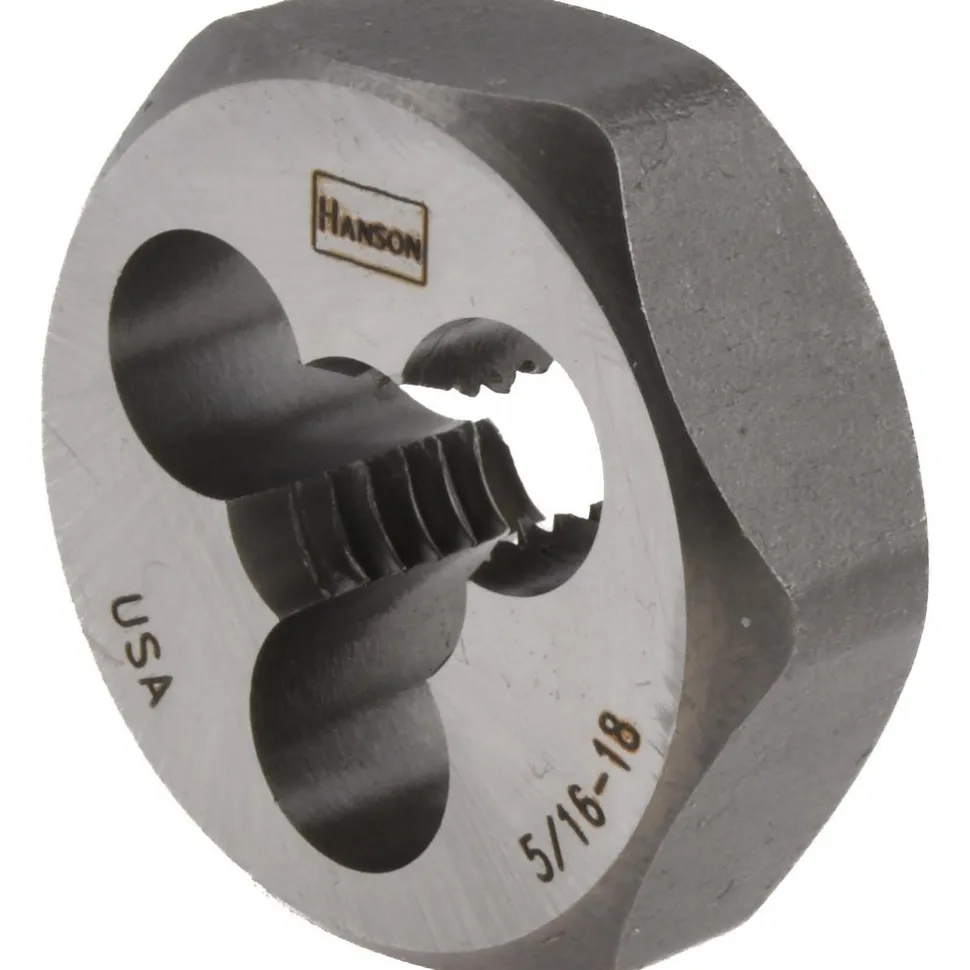 Hex Rethreading Die: 5/16-18, Right Hand, 1" Hex, Carbon Steel