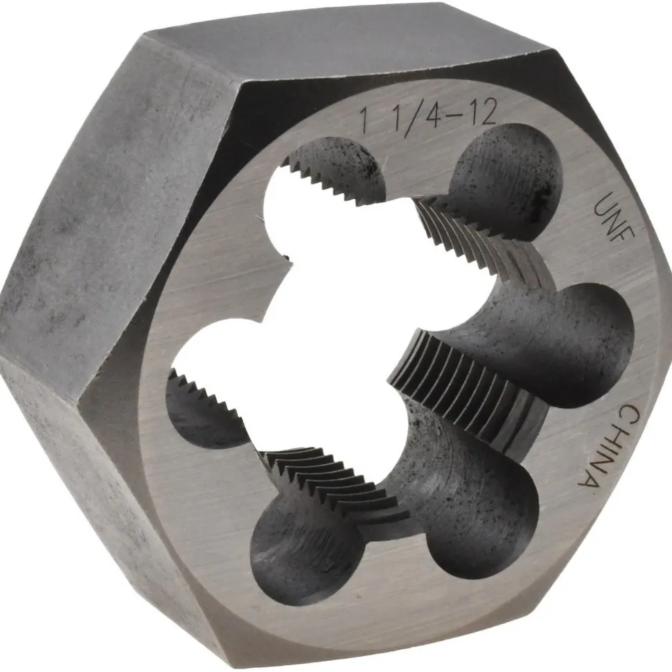 Hex Rethreading Die: 1-1/4 - 12, 1" Thick, Right Hand, Carbon Steel