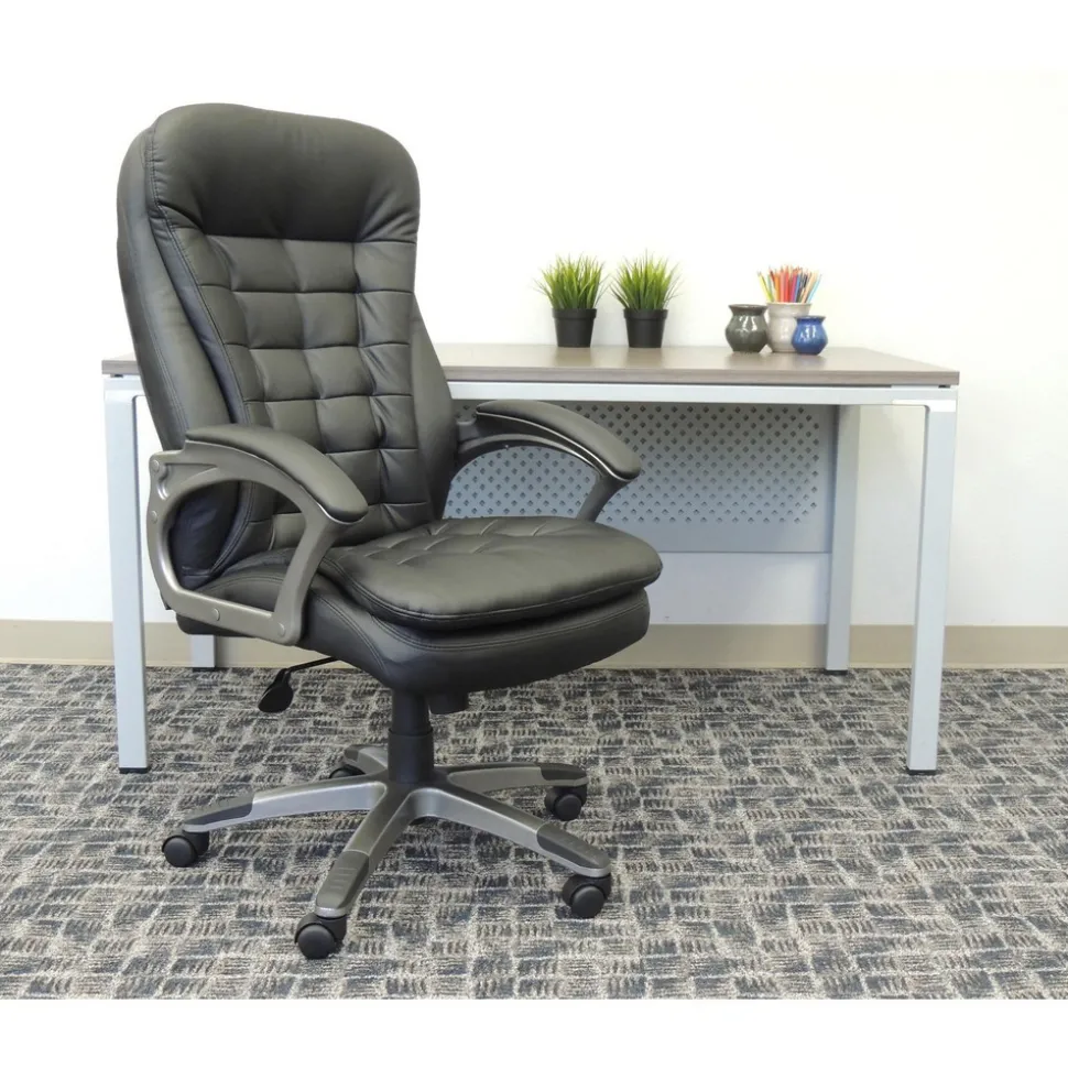 High Back Executive Chair Task Chair: Vinyl, 22-1/2" Seat Height, Black, Adjustable Height