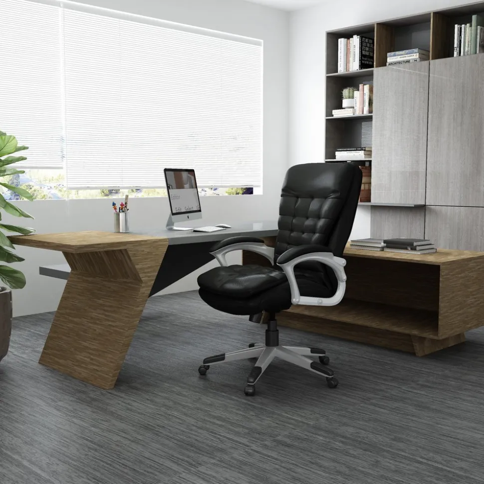 High Back Executive Chair Task Chair: Vinyl, 22-1/2" Seat Height, Black, Adjustable Height