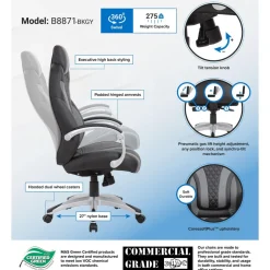 Hinged Arm Executive Chair with Synchro-Tilt Task Chair: Vinyl, 22-1/2" Seat Height, Black & Gray, Adjustable Height