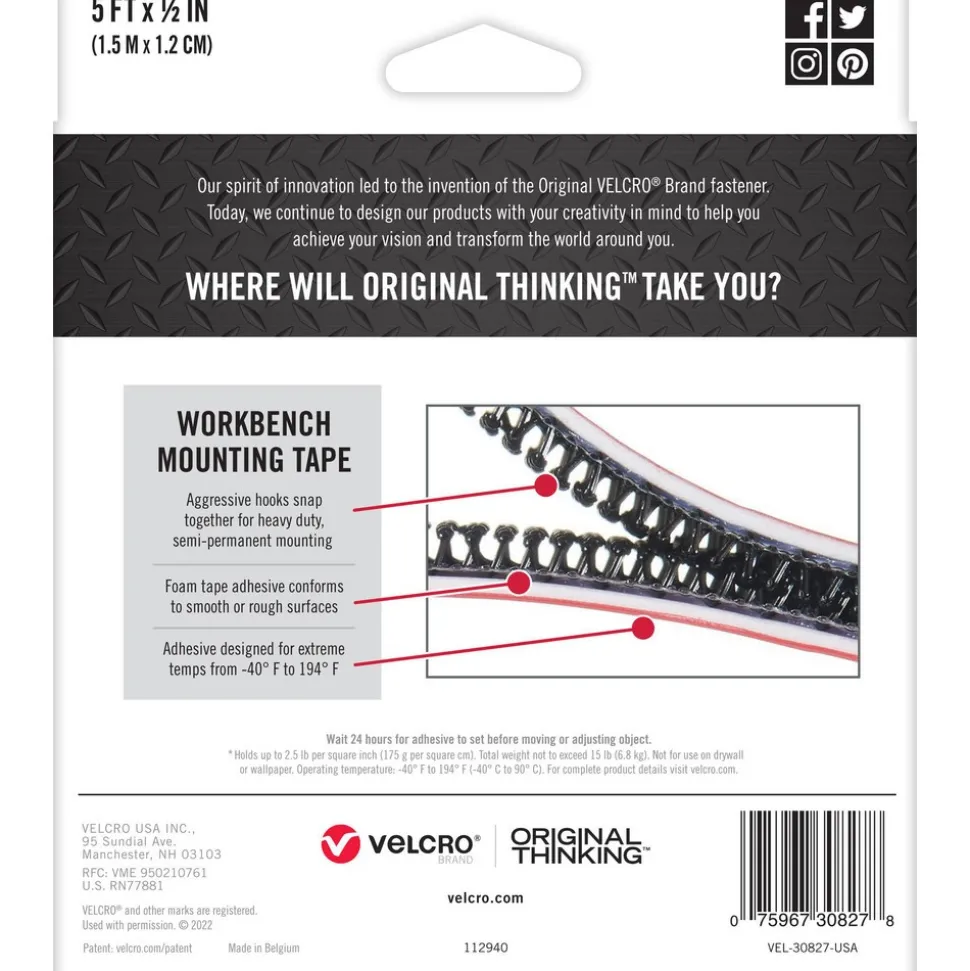 Hook & Loop: Shape: Roll; Tape Width: 0.50 in; Tape Length: 10 ft; Color: Black