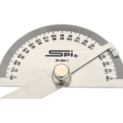 6 Inch Long Blade, 180° Max Measurement, 1° Dial Graduation, Half Round Head Protractor
