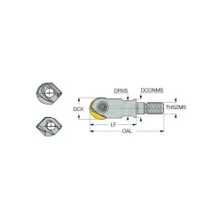 Indexable Ball Nose End Mill: 5/8" Cut Dia, 1.87" OAL