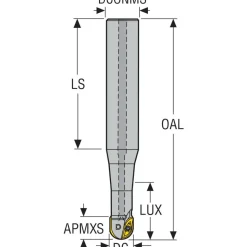 Indexable Ball Nose End Mill: 3/4" Cut Dia, 7" OAL