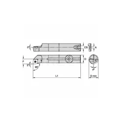 Indexable Boring Bar: A06MSCLPL2, 12.19 mm Min Bore, Left Hand, 9.53 mm Shank Dia, -5.000 deg Lead Angle, Steel