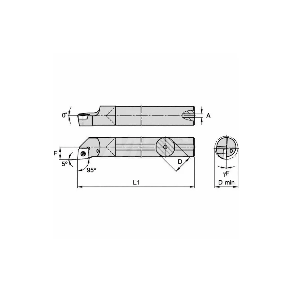 Indexable Boring Bar: E12SCLPR3 KWH, 23.62 mm Min Bore, Right Hand, 19.05 mm Shank Dia, -5.000 deg Lead Angle, Solid Carbide