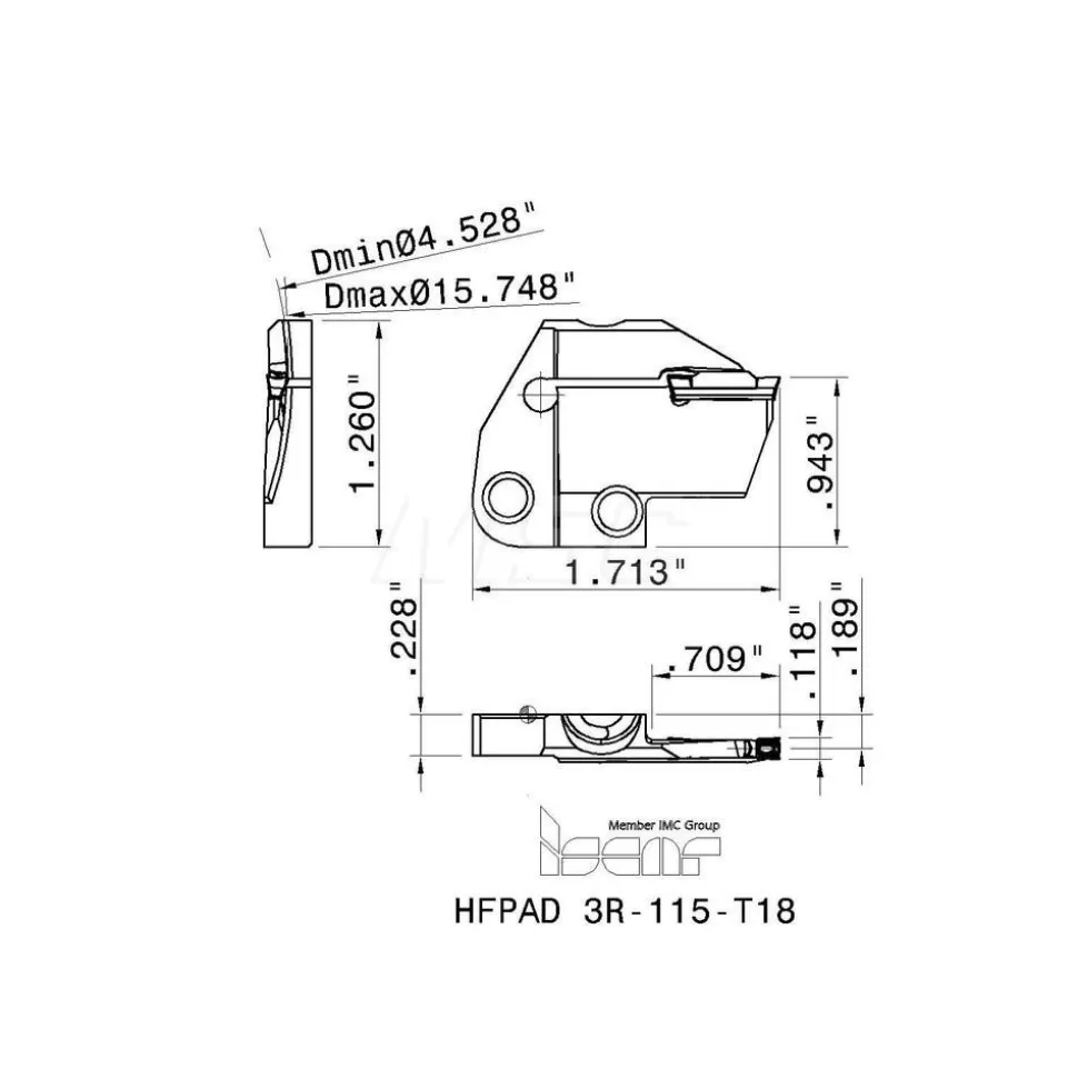 Indexable Grooving Blade: 1.2598" High, Right Hand, 0.1181" Min Width