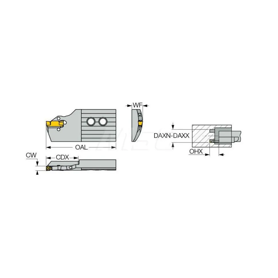 Indexable Grooving Blade: 1.26" High, Right Hand, 0.2362" Min Width