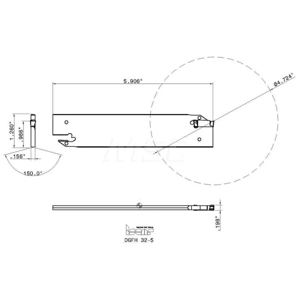Indexable Grooving Blade: 1.2598" High, Neutral, 0.1969" Min Width