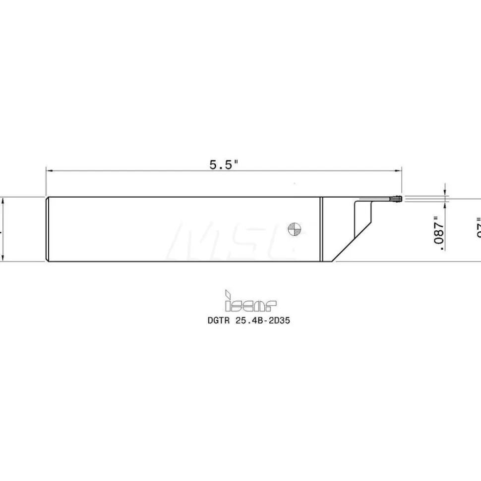 Indexable Grooving-Cutoff Toolholder: DGTR 25.4B-2D35, 0.075 to 0.098" Groove Width, 0.689" Max Depth of Cut, Right Hand