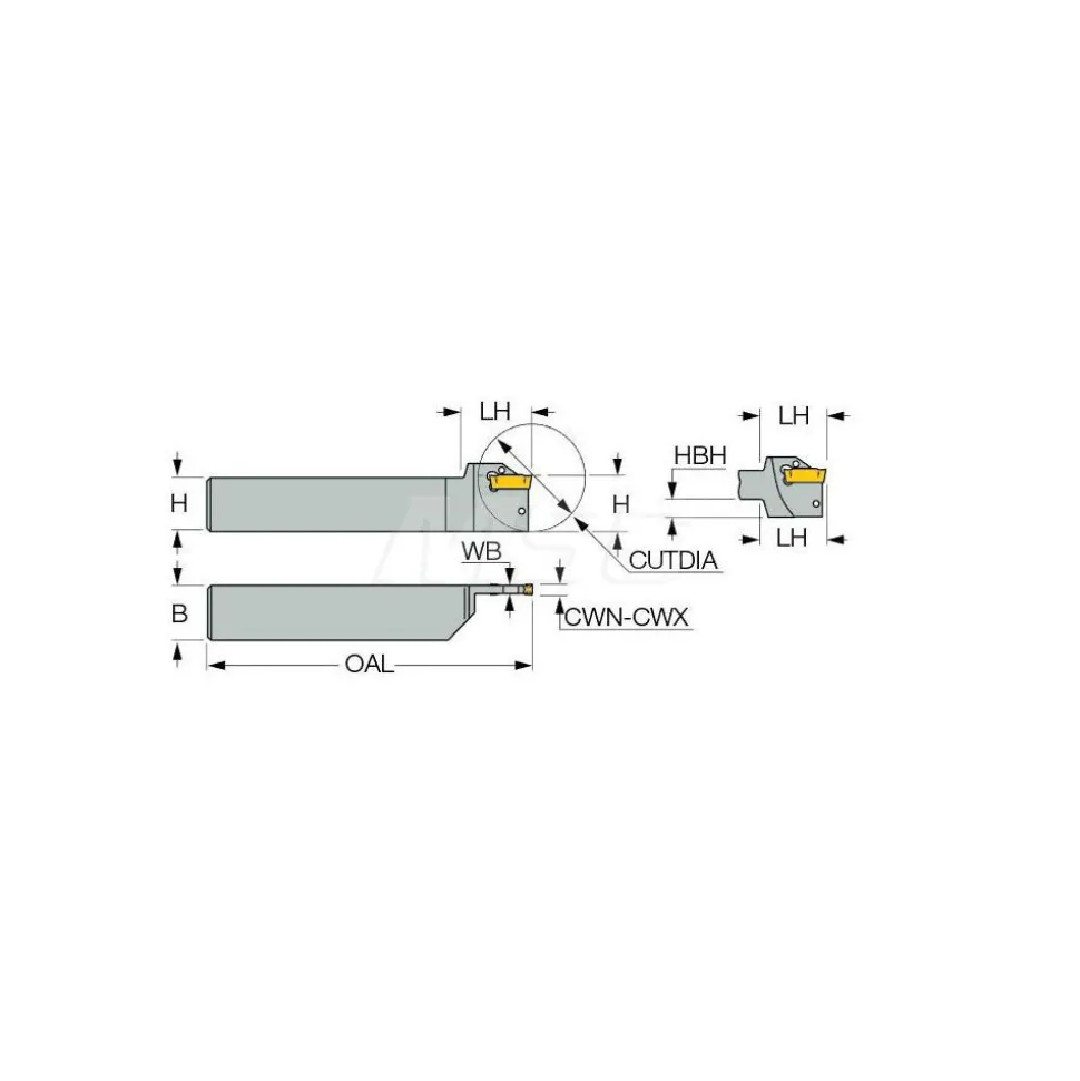 Indexable Grooving-Cutoff Toolholder: DGTL 19-3, 0.118 to 1/8" Groove Width, Left Hand