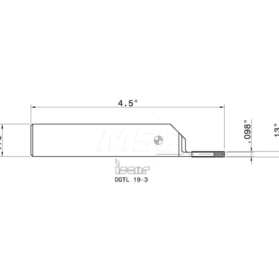 Indexable Grooving-Cutoff Toolholder: DGTL 19-3, 0.118 to 1/8" Groove Width, Left Hand