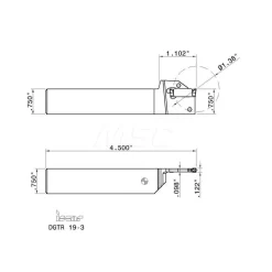 Indexable Grooving-Cutoff Toolholder: DGTR 19-3, 0.118 to 1/8
