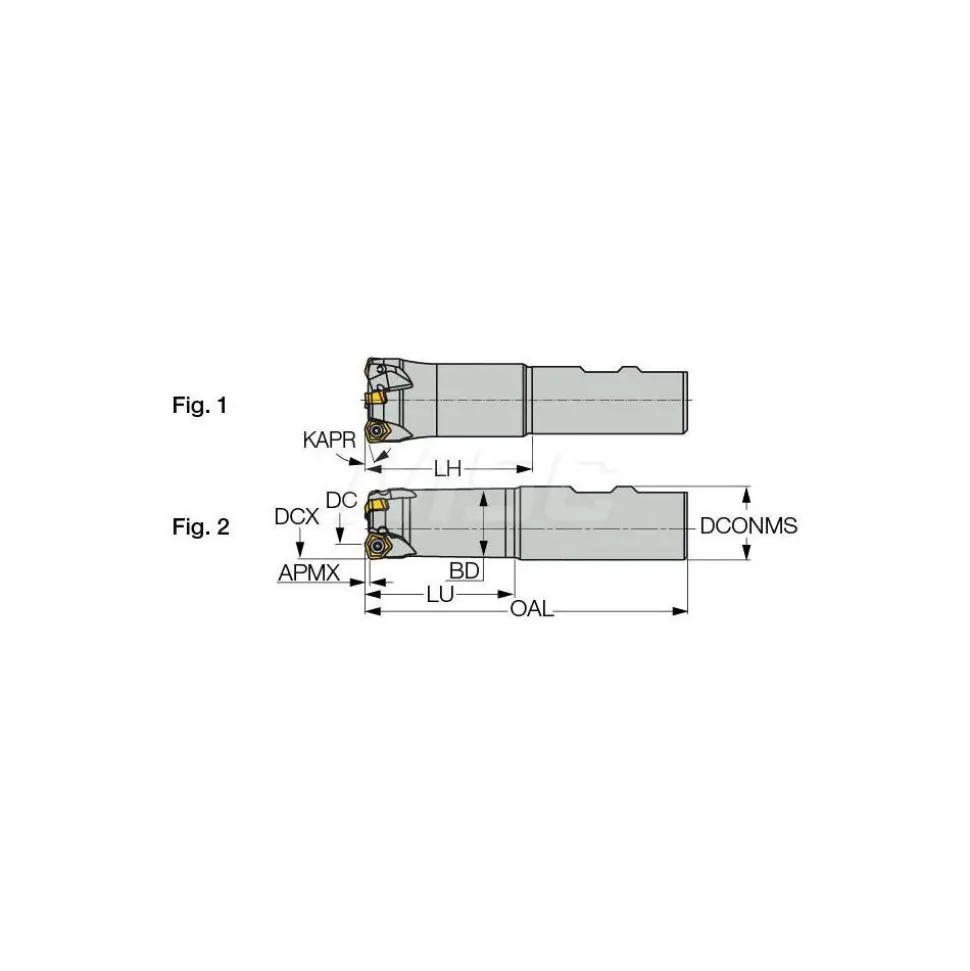 Indexable High-Feed End Mill: FF EWXD1.00-3-2, 1" Cut Dia, 1" Shank Dia, Weldon Flat Shank