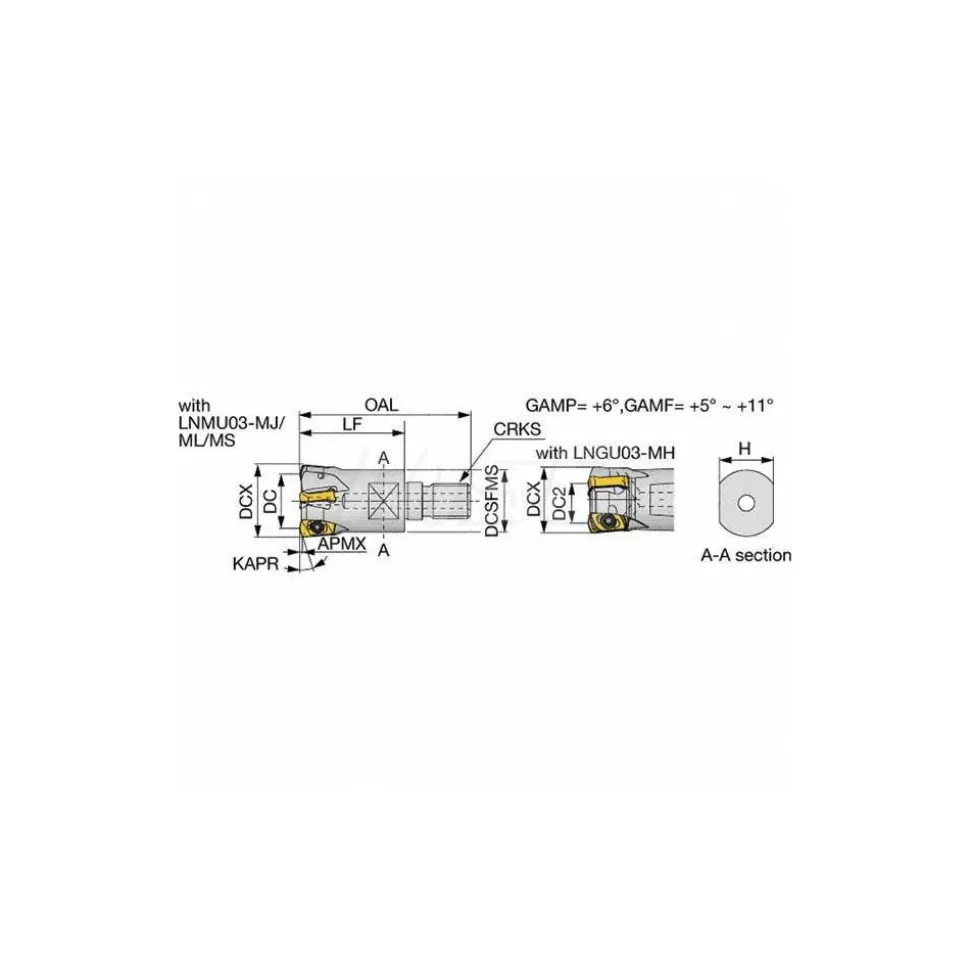 Indexable High-Feed End Mill: HXN03R025MM12-04, 25.00 mm Cut Dia, Modular Connection Shank