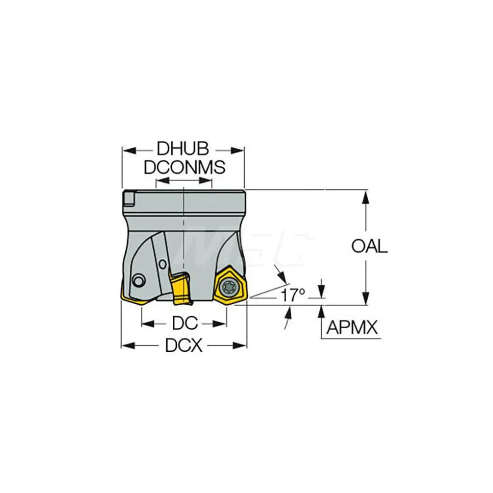 Indexable High-Feed Face Mill: 1.61 to 2" Cut Dia, 0.75" Arbor Hole