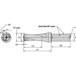Indexable Insert Drill: DFT1500R2SSF150, 1-5/8" Max Dia, 3-3/4" Max Depth, 2.5xD, 1-1/2" Shank Dia